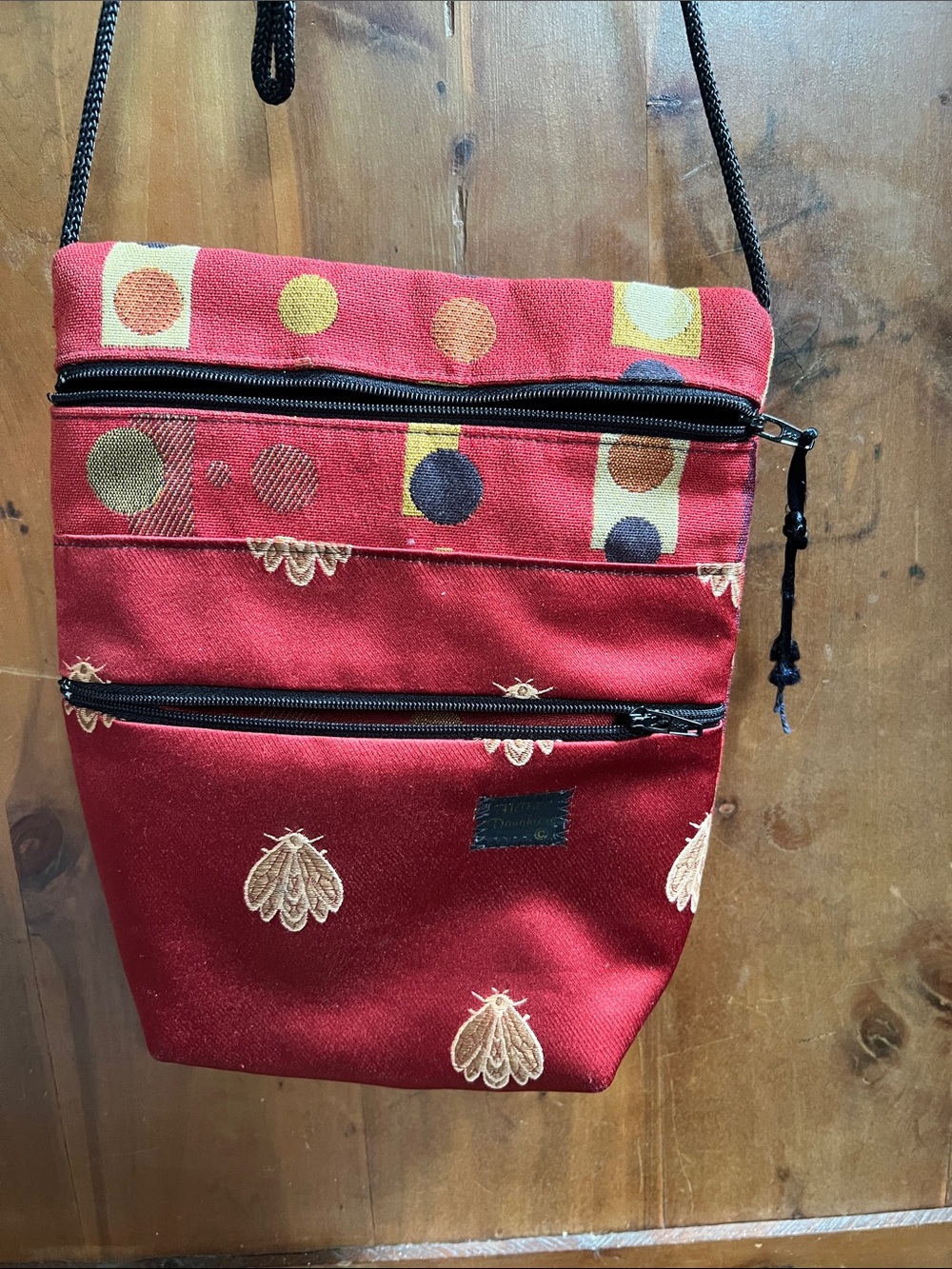 Red Embroidered Crossbody Bag with Polka Accents